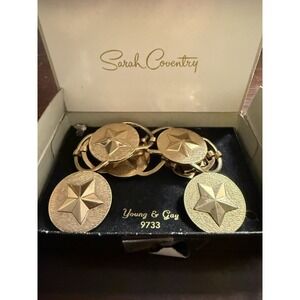 Sarah Coventry Vintage "Military Brass" Stars Bracelet Earrings w/ Original Box